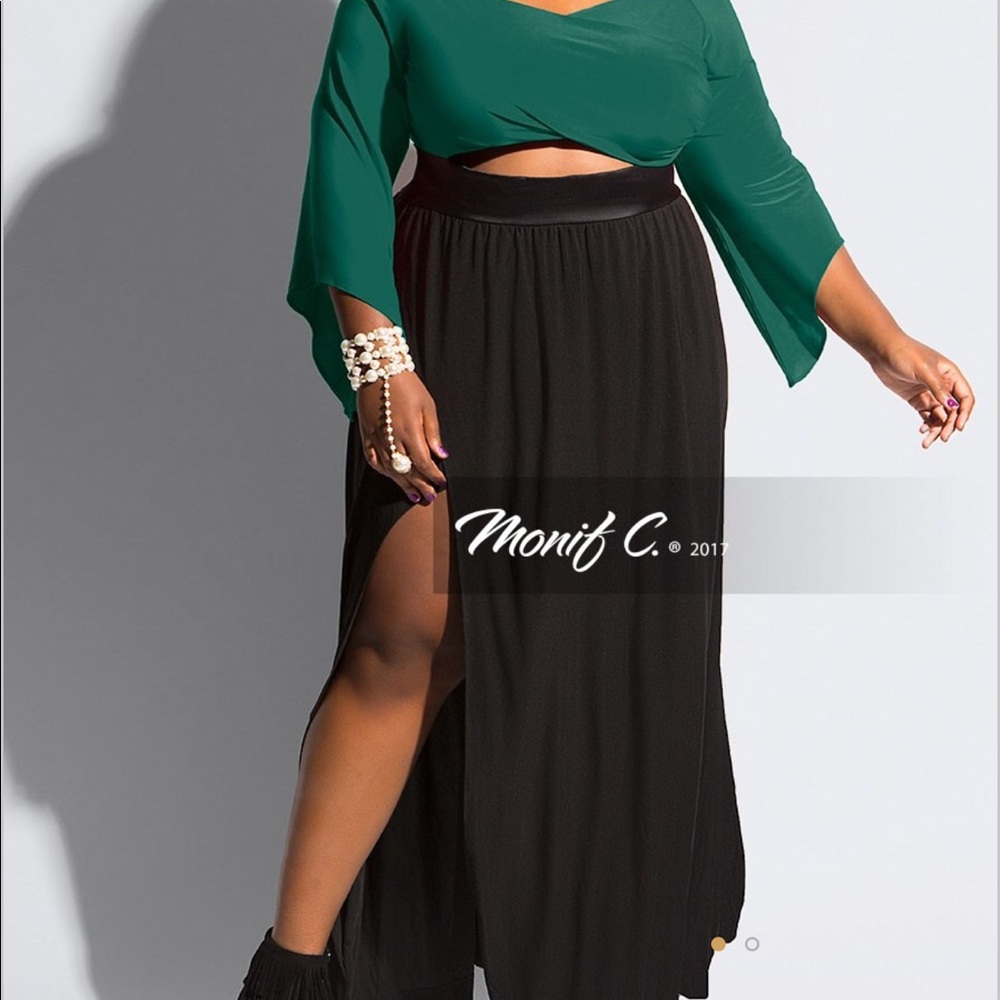 Monif C crop dress with high split